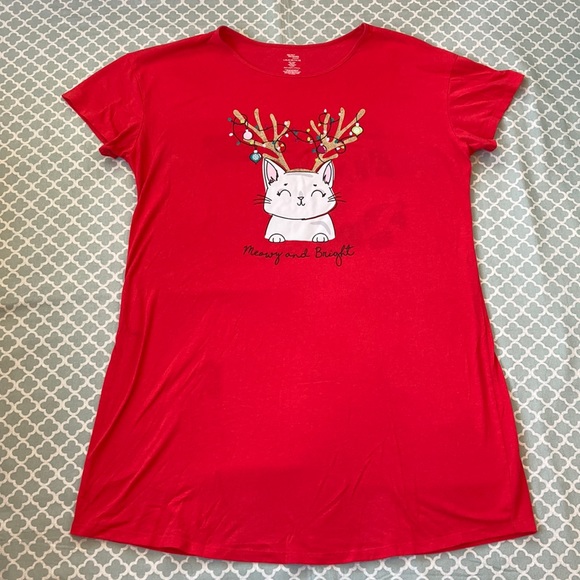 Secret Treasures Reindeer Cat Meowy and Bright Sleep Dress Tee L/XL - Picture 1 of 6